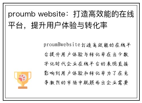 proumb website：打造高效能的在线平台，提升用户体验与转化率