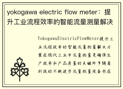 yokogawa electric flow meter：提升工业流程效率的智能流量测量解决方案